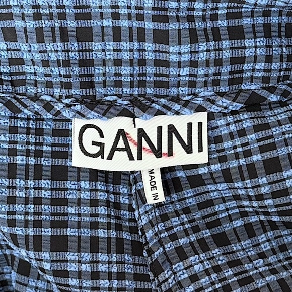 GANNI Plaid Check Stretch Seersucker High Rise Bootcut Flare Leg Pants 4 - Picture 7 of 10